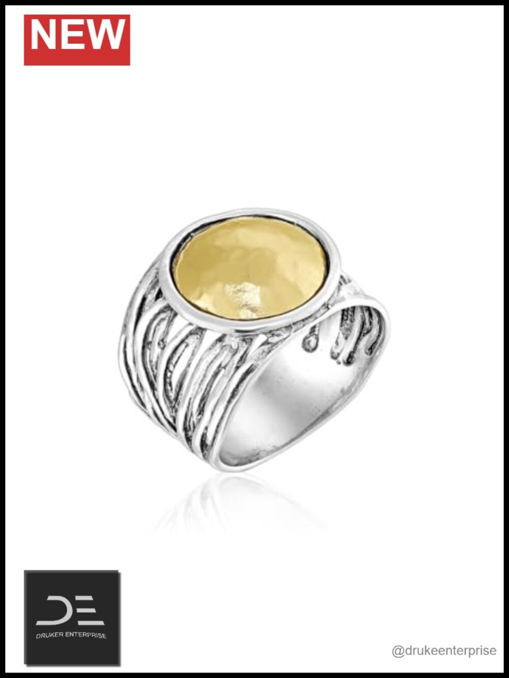 925 Sterling Silver Mixed Metal Shield Ring Size 8
